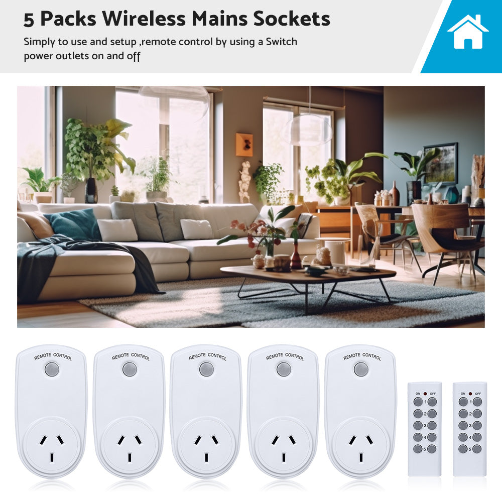 1 or 5 Pack Home Wireless Power Switch Mains Sockets  and  Remote Controllers AU Plug