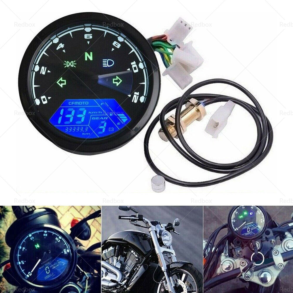 Universal Digital Motorcycle Odometer Speedometer Tachometer Gauge LCD Backlight