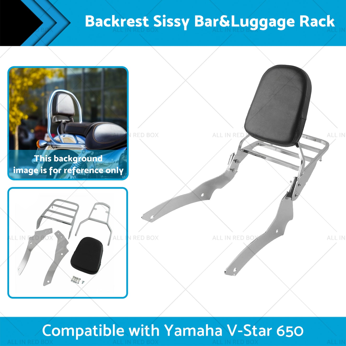 Backrest Sissy Bar Luggage Rack Suitable for Yamaha V-Star 650 Custom XVS650