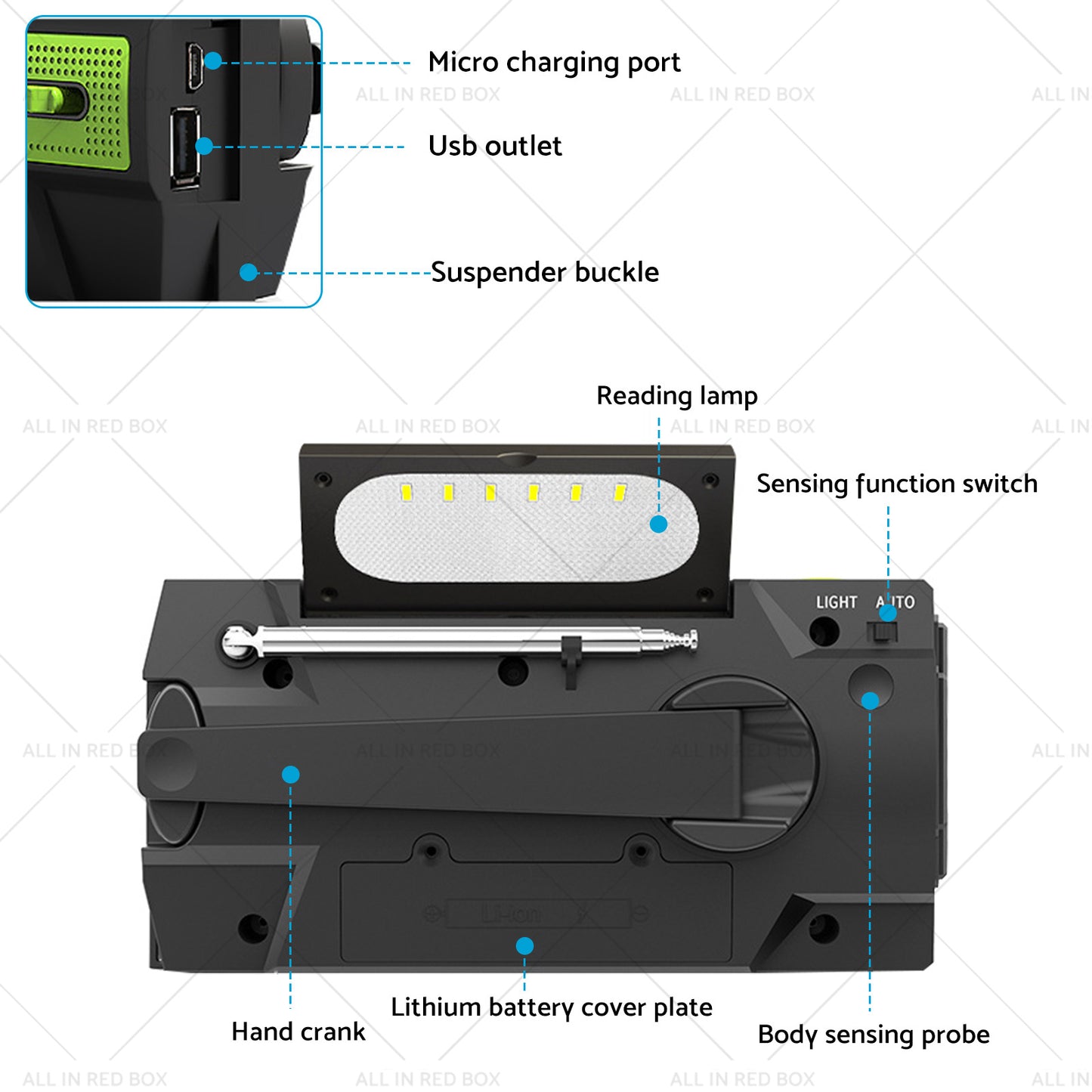 4000mAh Emergency Solar Hand Crank Weather Radio Power Bank Charger Flashlight