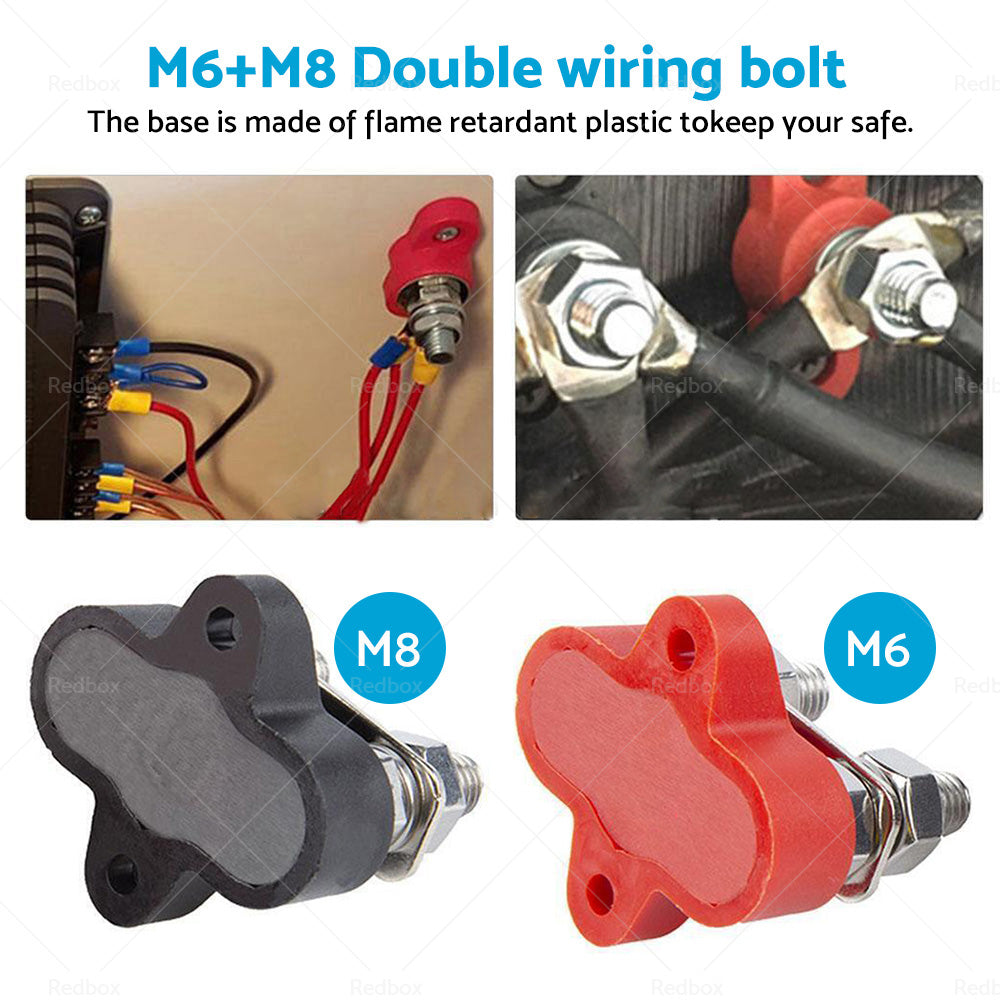 Bus Bar Power Terminal Blocks M6 Negative  M8 Positive Power Distribution Studs