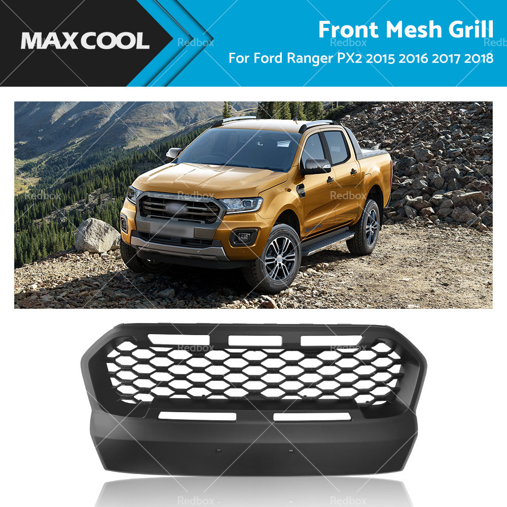 Matte Black Front Mesh Grill for Ford Ranger PX2 2015 2016 2017 2018 incl WT