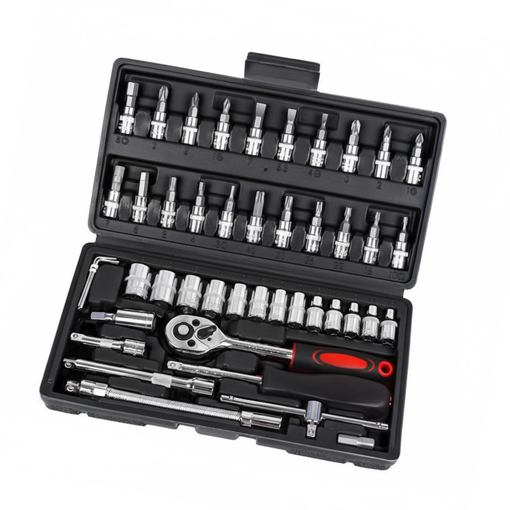 46pc Socket Wrench Set 1/4inch Drive Chrome Vanadium Steel Ratchet Bit Kit