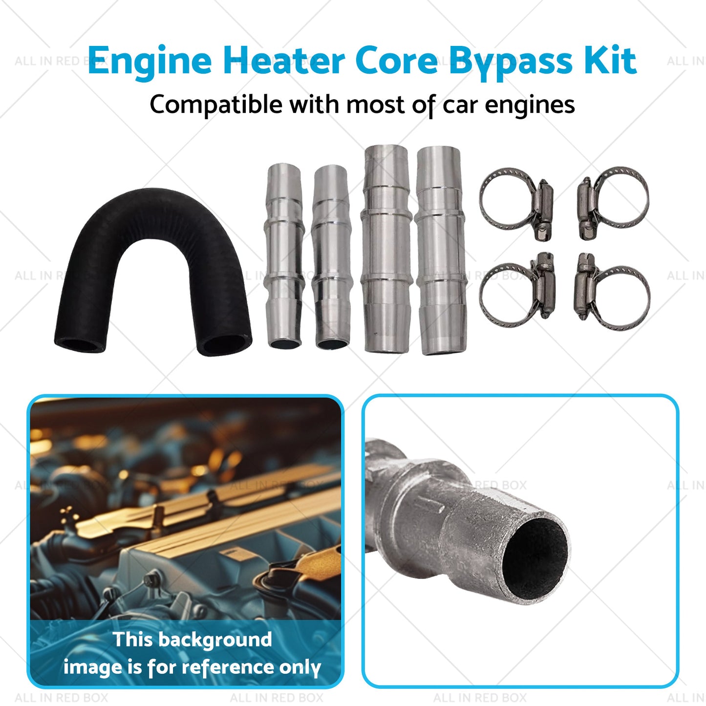 Car Engine Heater Core Bypass Kit 5 or 8in 3 or 4in Hose Fitting Aluminum For Most