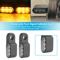 2X Mini LED Motorcycle Turn Signal Indicator Amber Blinker Light Lamp Black 3LED