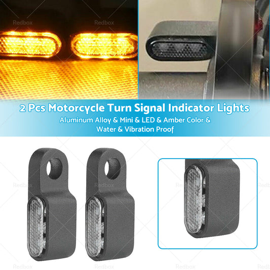 2X Mini LED Motorcycle Turn Signal Indicator Amber Blinker Light Lamp Black 3LED