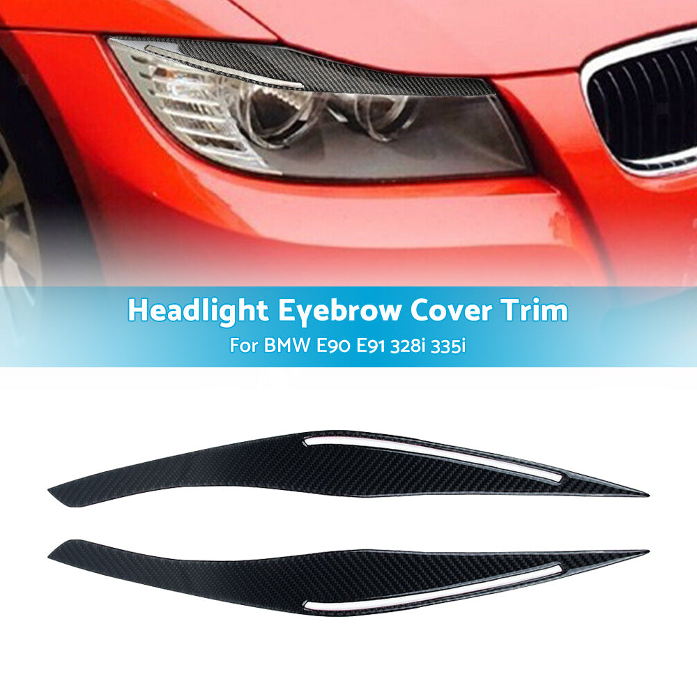 Carbon Fiber Headlight Eyebrow Eyelids Cover Trim Fits BMW E90 E91 328i 335i