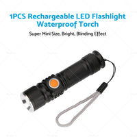 1pcs Black USB Rechargeable LED Flashlight Waterproof Torch Outdoor