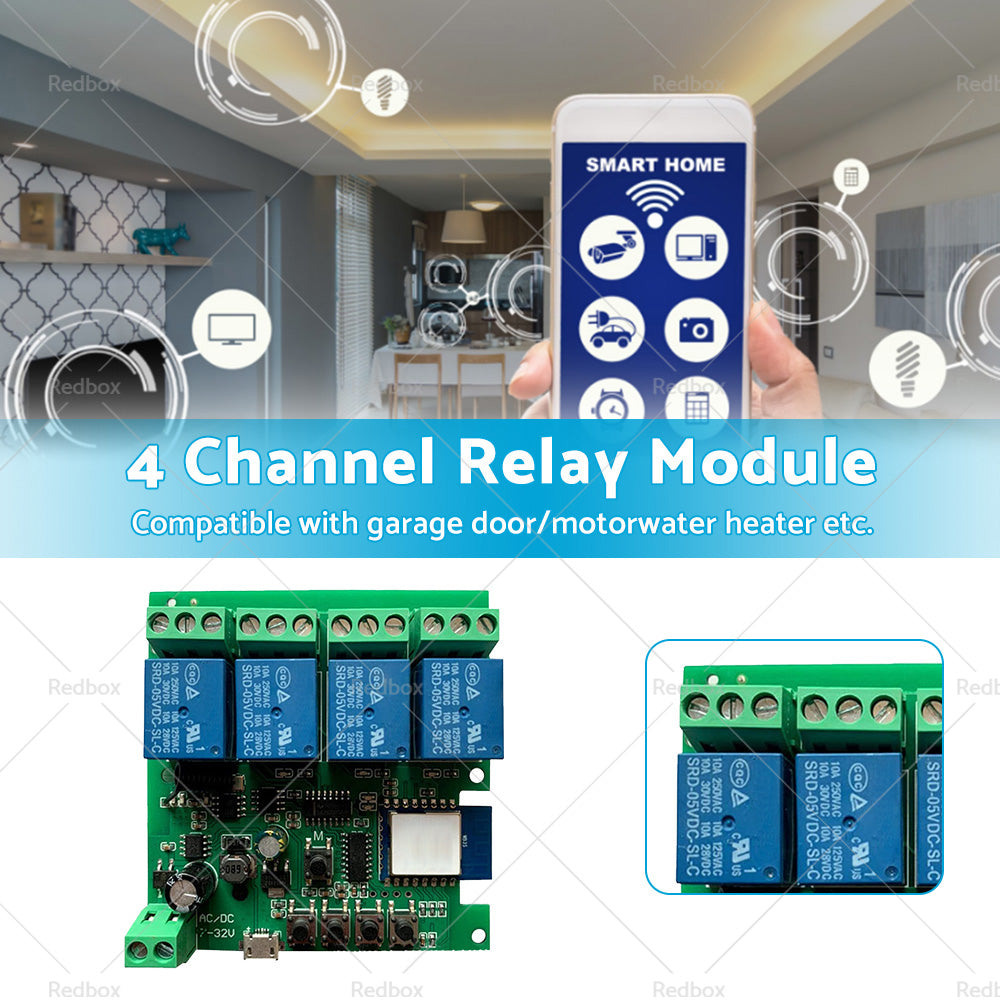 WIFI Bluetooth-compatible AC DC 4 Channel Relay Module Development Board