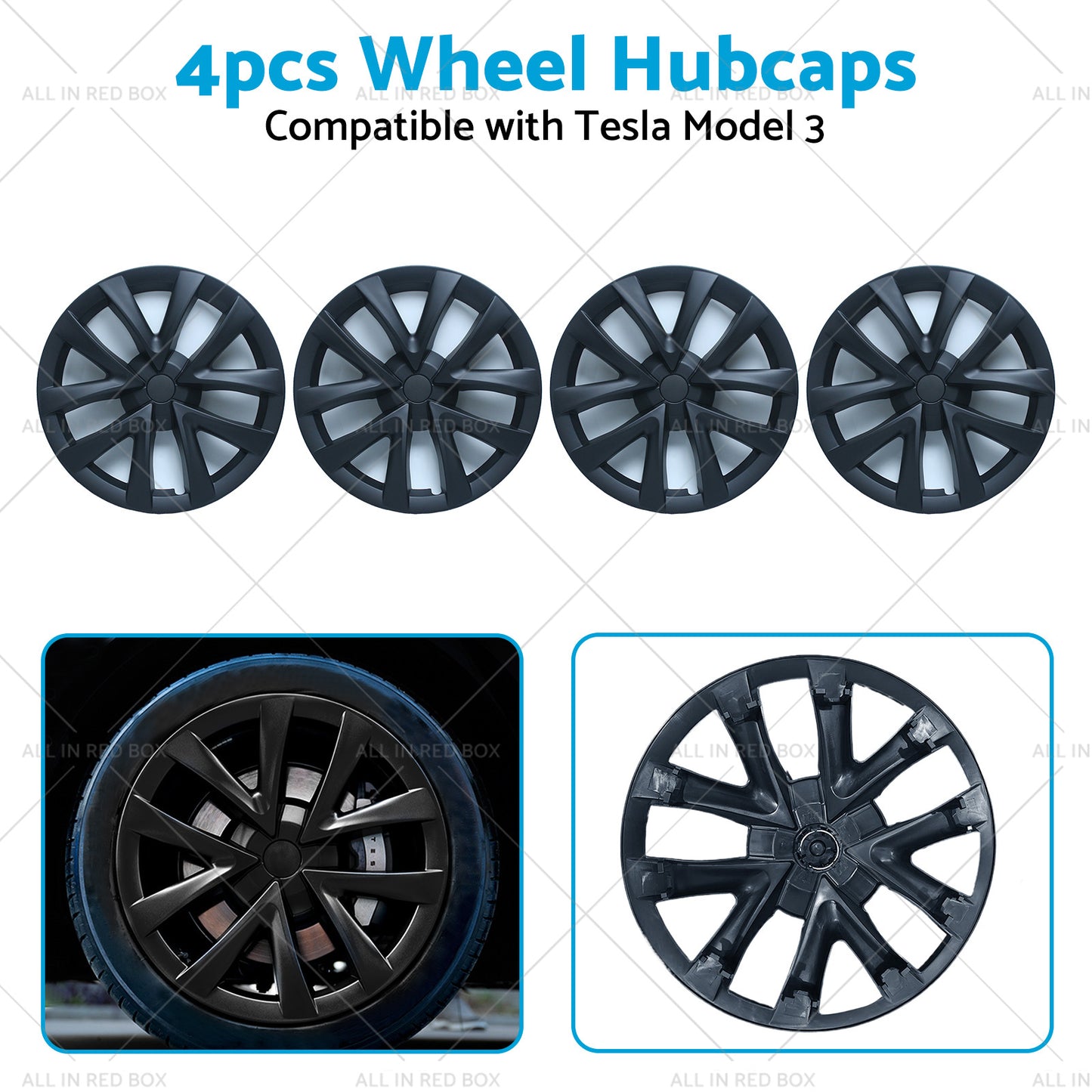 4PCS Matt Black Wheel Cover Hub Caps Rim Hubcap Suitable for Tesla Model 3