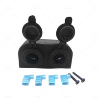 12V-24V DOUBLE SURFACE MOUNT DUAL POWER SOCKET BLACK Cigarette Boat Caravan RV