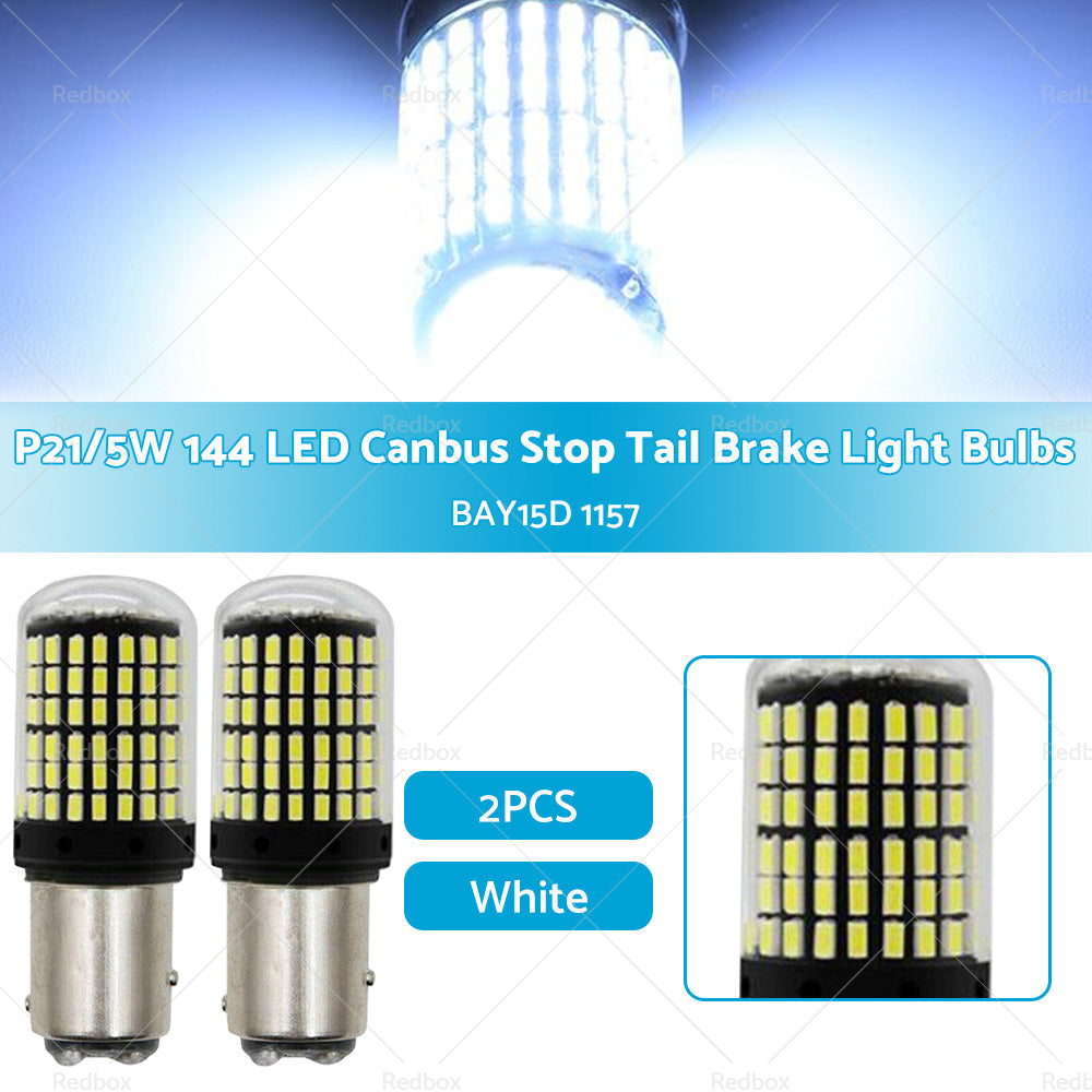 2X P21 or 5W BAY15D 1157 144SMD White LED Canbus Stop Tail Brake Light Bulbs