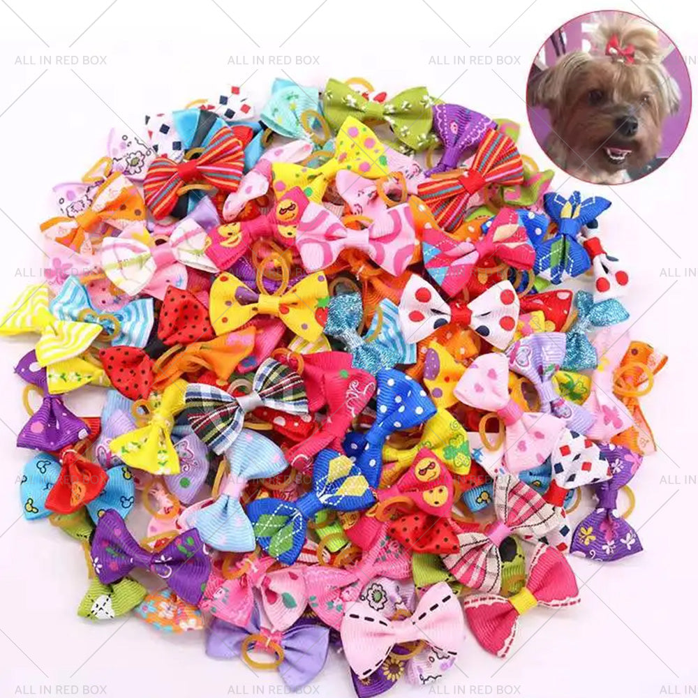 Up To 100PCS Pet Small Dog Hair Bows Rubber Bands Puppy Cat Grooming Accessory