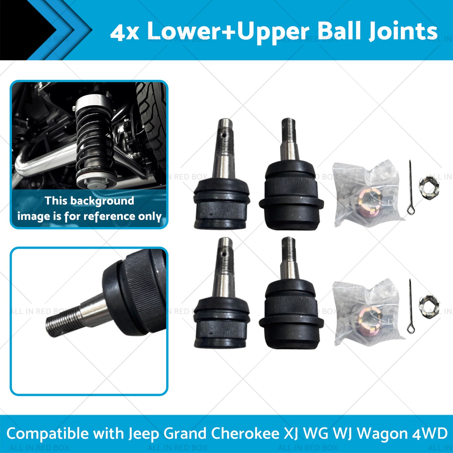 4x LowerUpper Ball Joints Suitable for Jeep Grand Cherokee XJ WG WJ Wagon 4WD