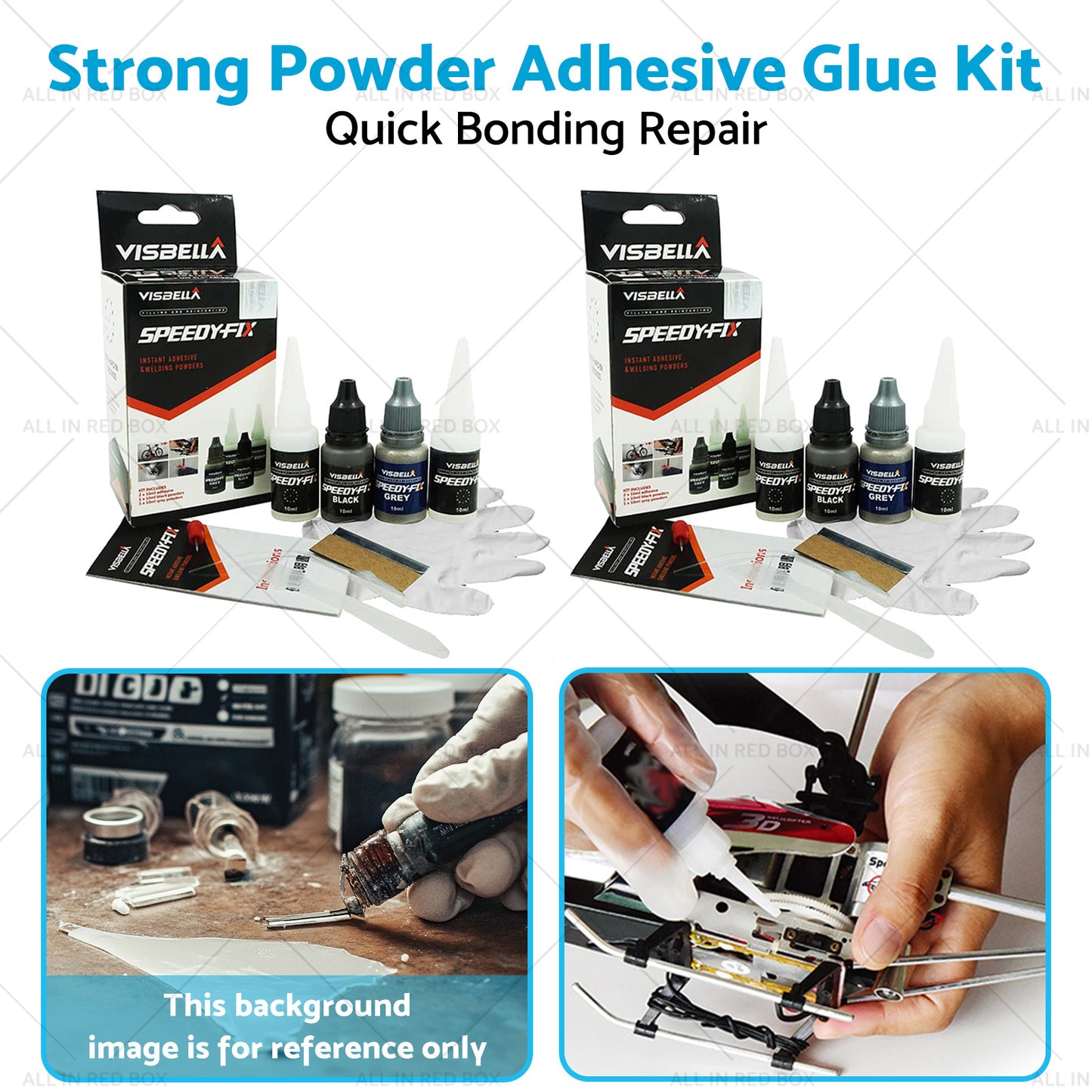 2x Strong Powder Adhesive Glue Kit Set 7 Second Quick Bonding Speedy Fix Repair