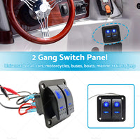 2 Gang Blue LED Light Rocker Switch Panel Dual LED Boat Car Waterproof