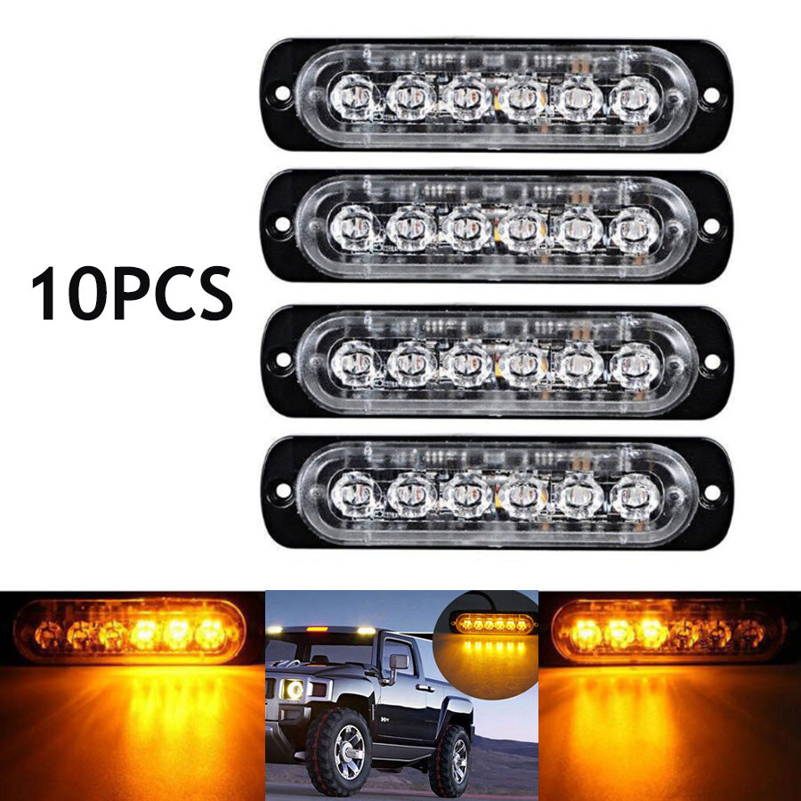 10 Pcs Amber Recovery Strobe 6 LED Lights Orange Grill Breakdown Flashing Beacon