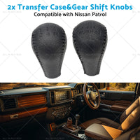 Black 2x Leather Transfer Case and Gear Shift Knobs Suitable for Nissan Patrol GQ GU