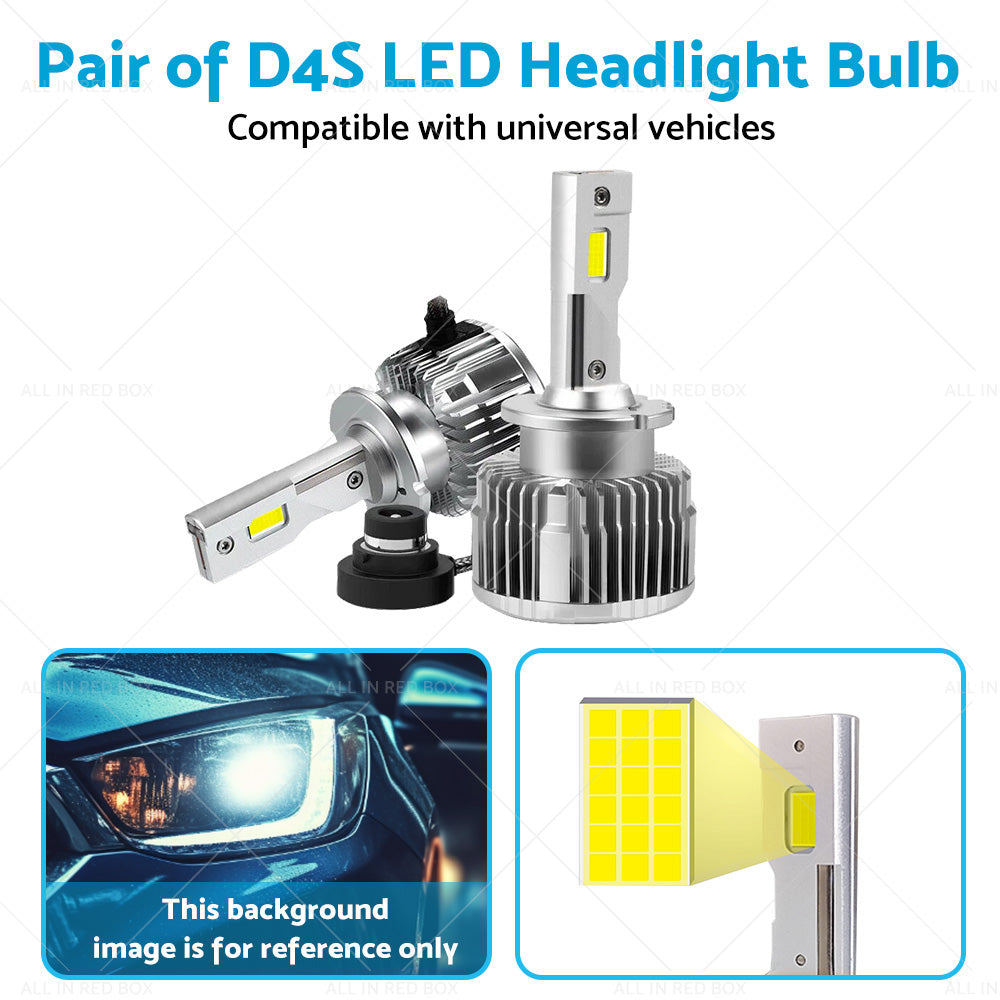 2PCS D4S LED Headlight Bulb Replace HID Xenon White 90W 6000K Conversion Kit