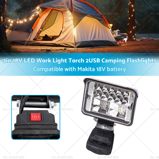 3in 18V LED Work Light Torch Camping Flashlights 2USB Suitablefor Makita Battery