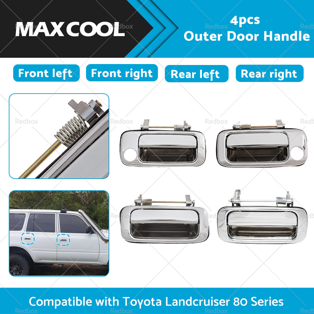 4X Chrome FRONT REAR OUTER Door Handle Suitable For Toyota Landcruiser 80 Series