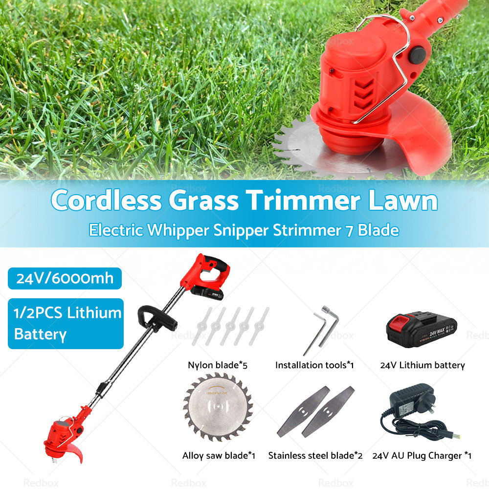 1/2 Battery Cordless Grass Trimmer Lawn Electric Whipper Snipper Strimmer 7Blade