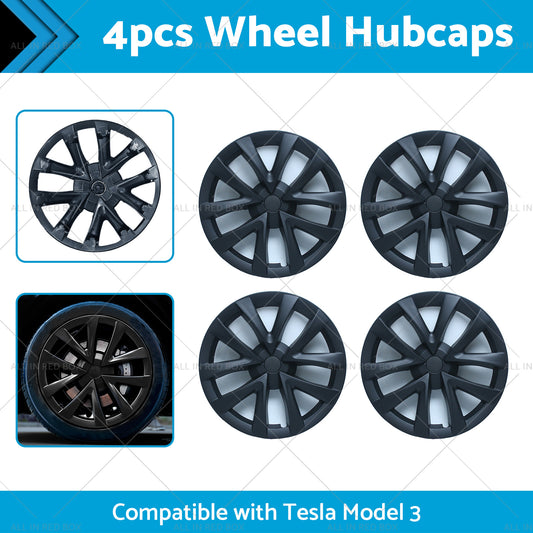 4PCS Matt Black Wheel Cover Hub Caps Rim Hubcap Suitable for Tesla Model 3