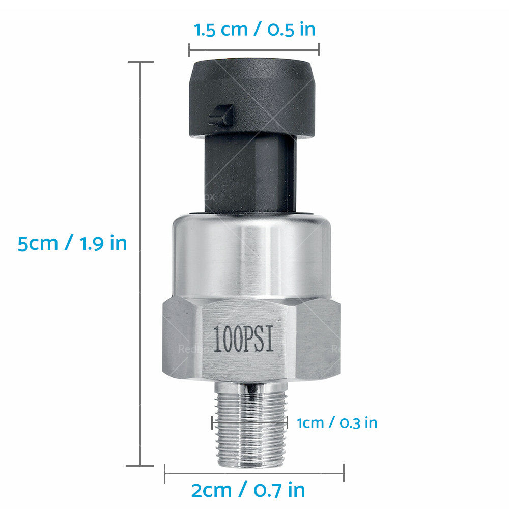 100PSI 5V 1 or 8NPT Stainless Steel Oil Fuel Air Pressure Transducer Sender Sensor