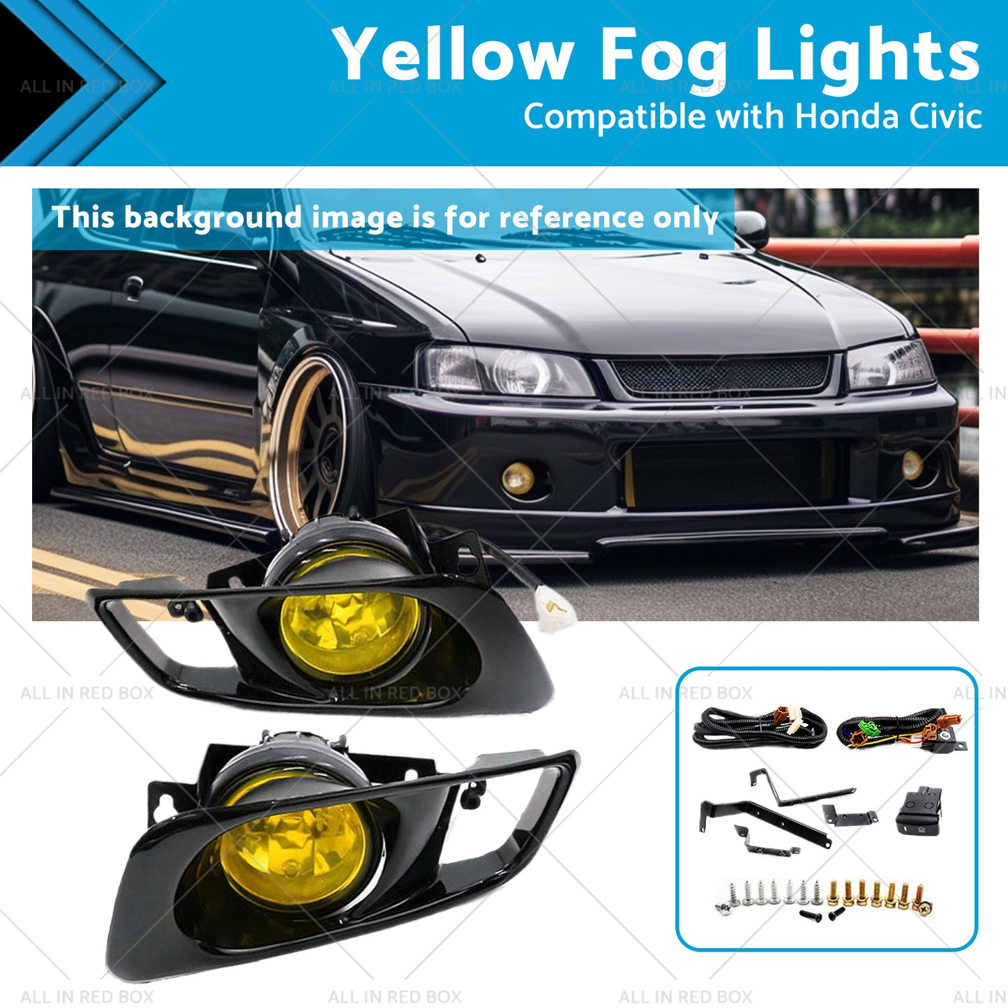 Yellow Fog Lights Suitable for Honda Civic EK EM 2 3 4 Dr JDM Lamp Kit 99-00