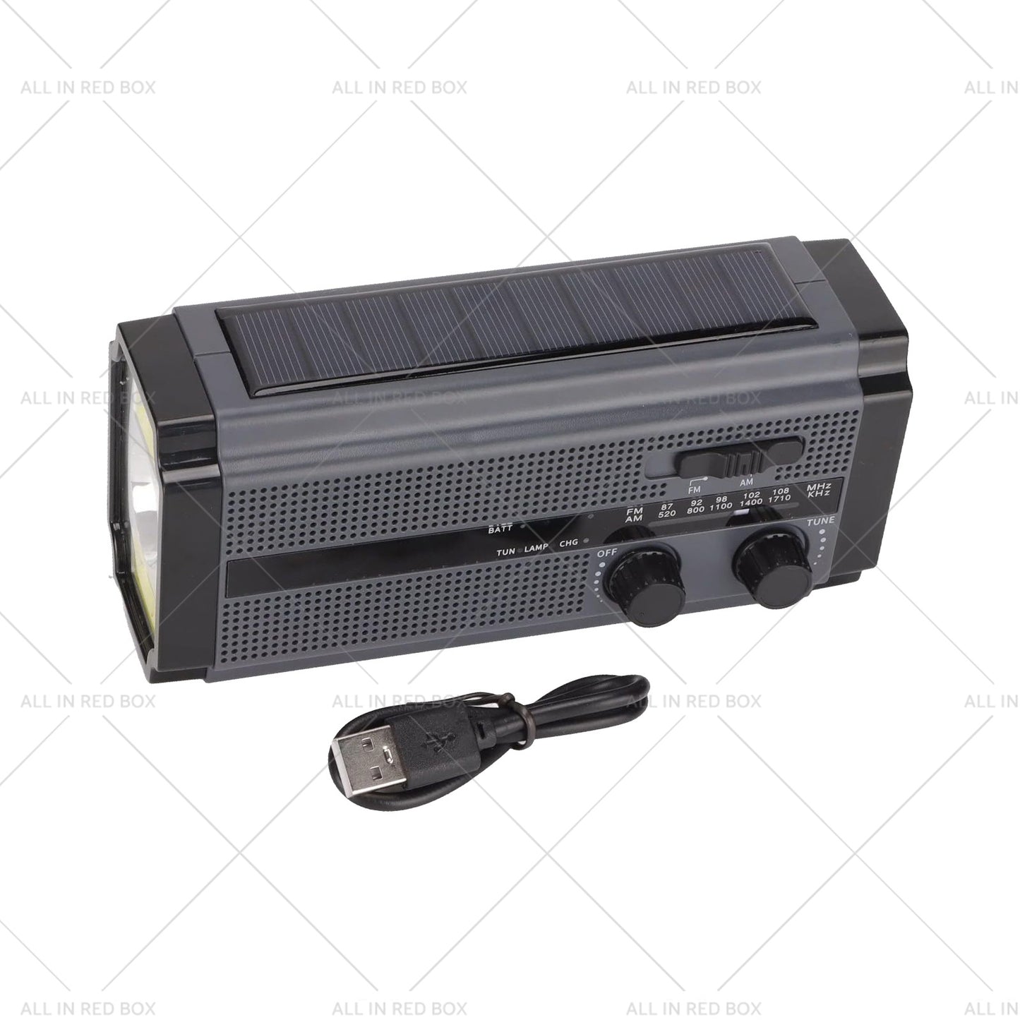 Solar Hand Crank Radio Emergency Weather 5000mAh Power Bank Flash Light Black