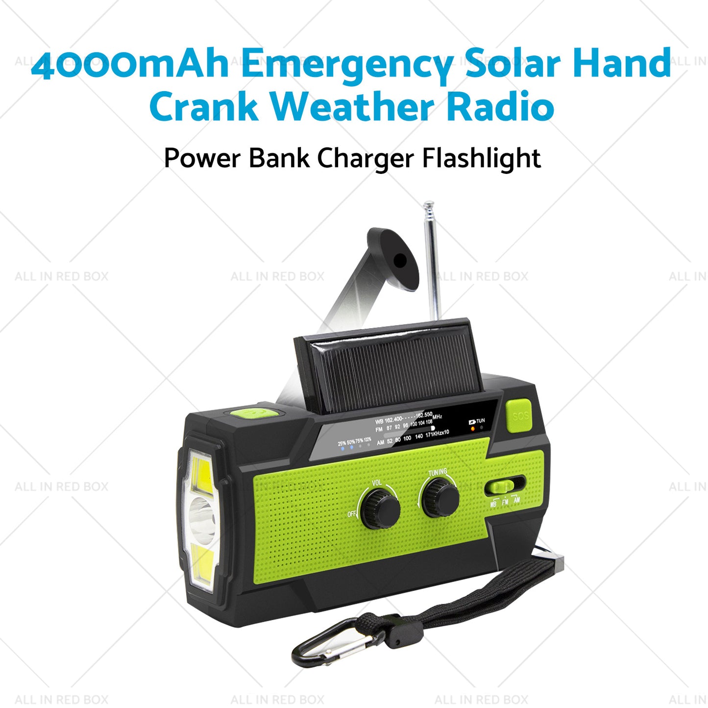 4000mAh Emergency Solar Hand Crank Weather Radio Power Bank Charger Flashlight