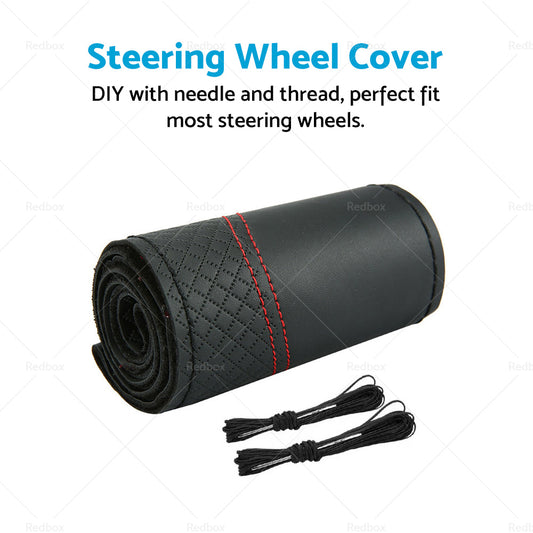 Premium Leather DIY Car Steering Wheel Cover Auto Protection Needle 38cm