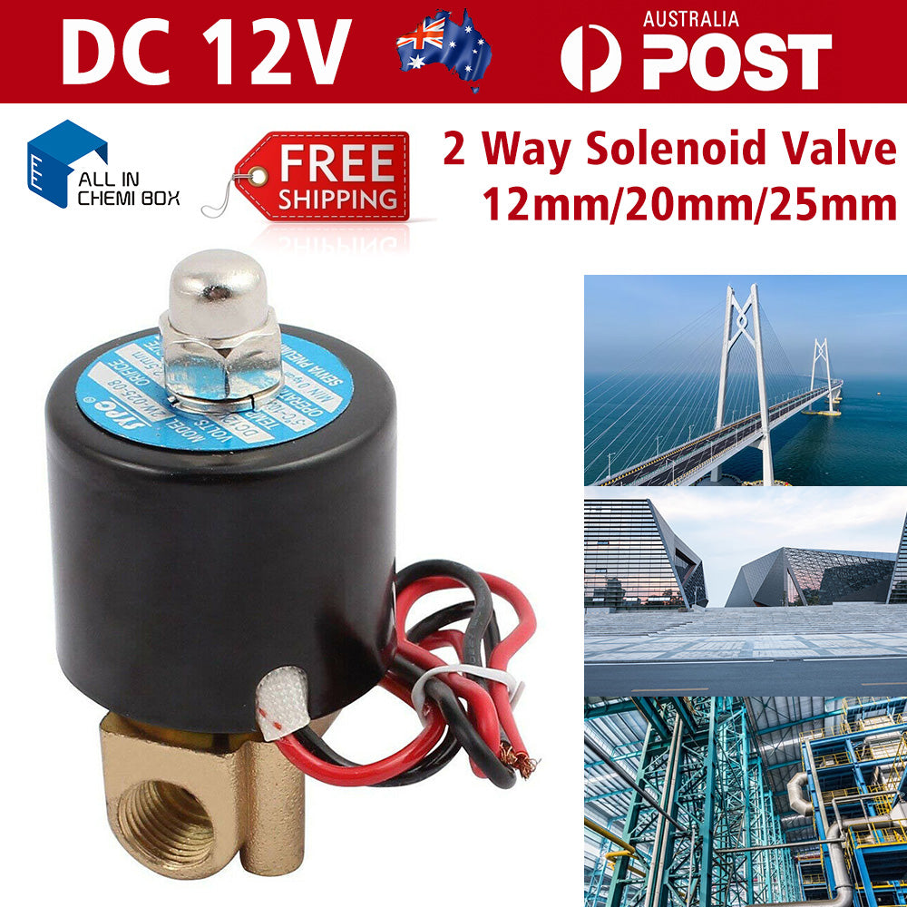 2 Way Electric Solenoid Valve Water Air Brass N/C Gas Oil Normally Closed DC 12V