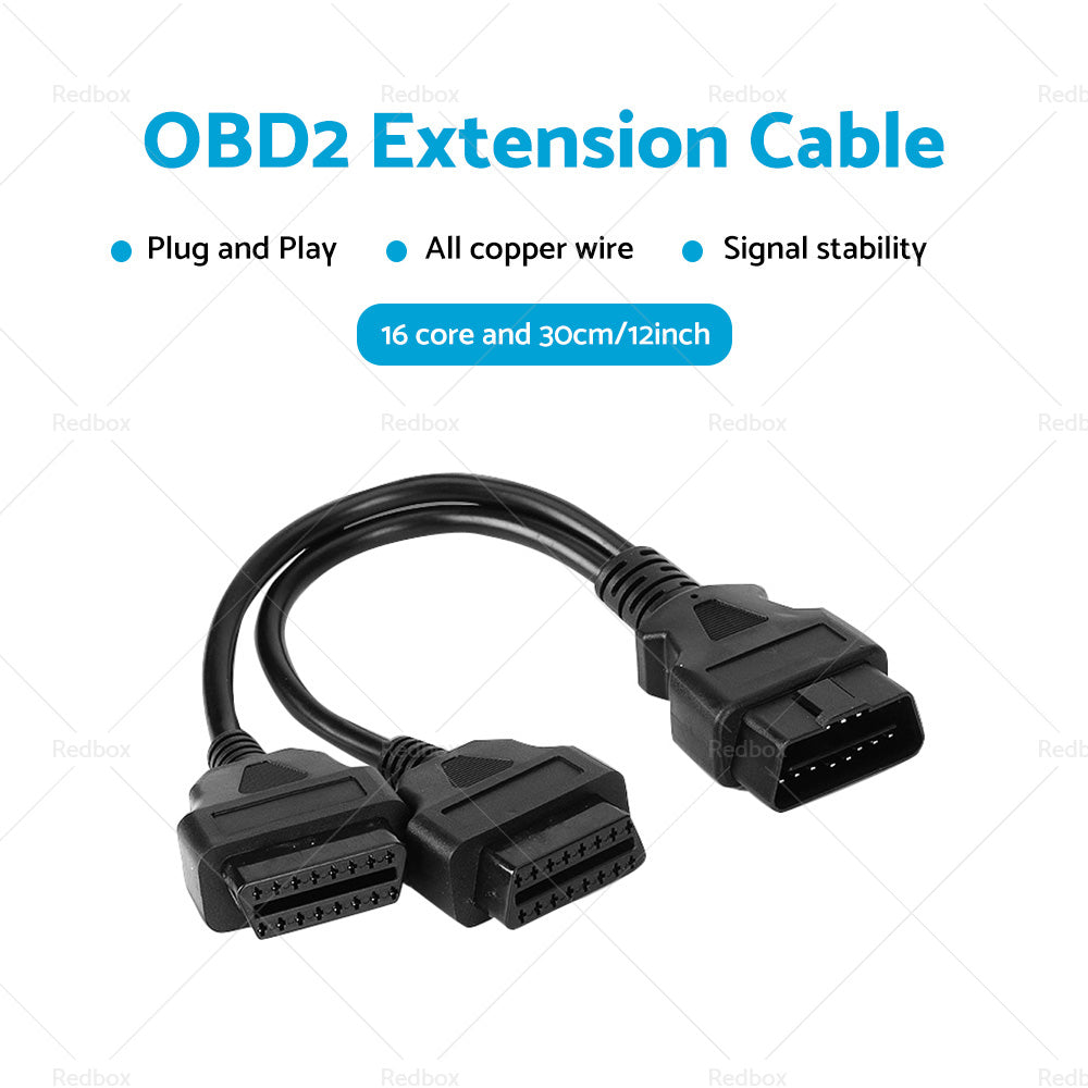 OBD2 16 Pin Splitter Extension Cable Male to Dual Female 12inch  or  30cm Y Lead