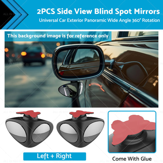 2PCS Car Exterior Panoramic Door Side Rear View Mirror Blind Spot Wide Angle 360