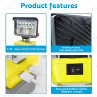 Torch Lamp LED Flood Work Light Tool Suitable for DeWalt 18V 20V Lithium Battery