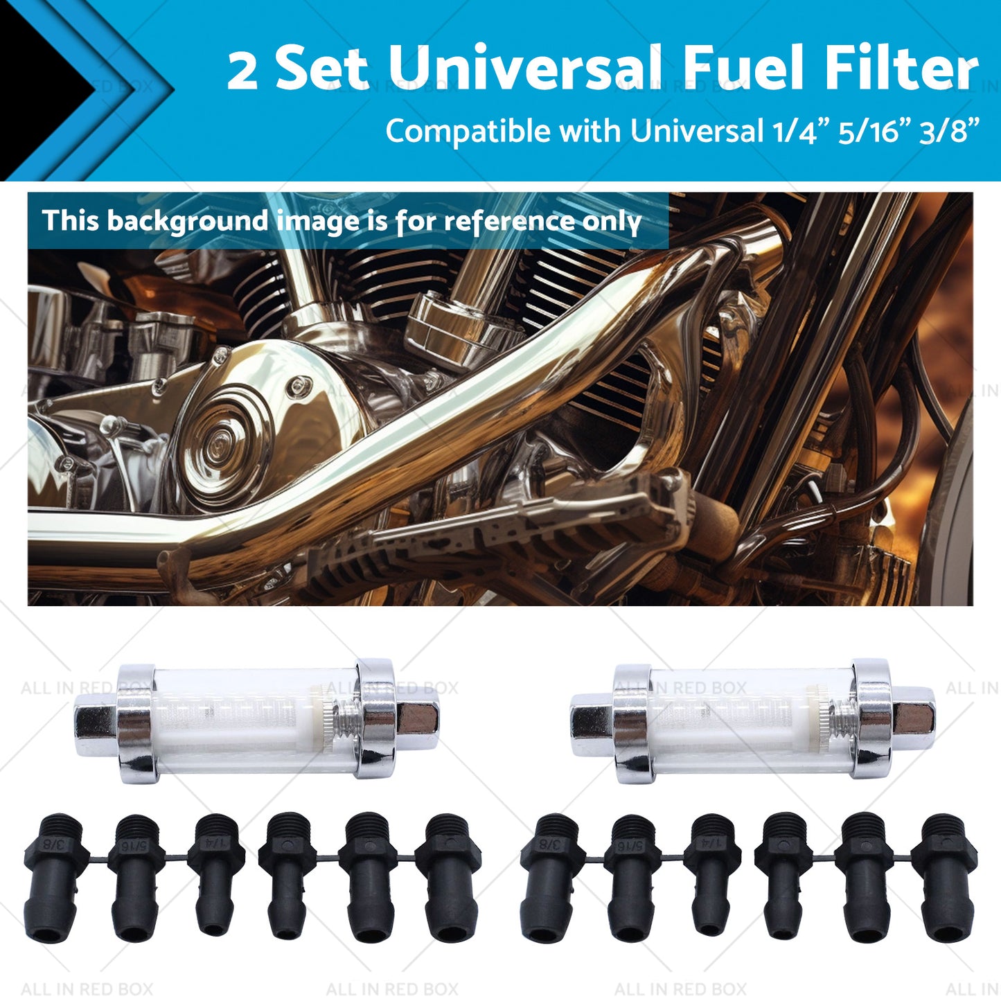 2x Reusable Washable Fuel Filter Chrome Glass Inline Suitablefor 1 4inch 5 16inch 3 8inch