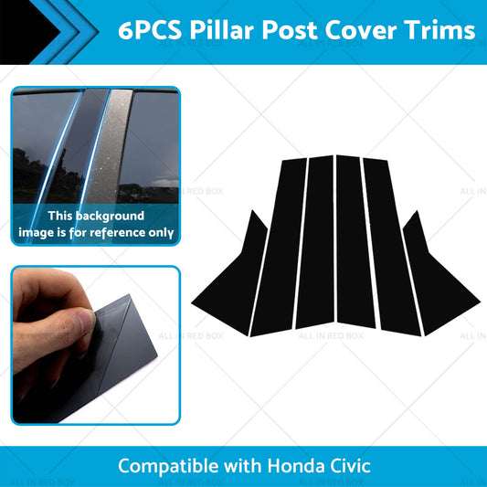 6x Black Pillar Post Cover Trims Suitable for 2022 Honda Civic