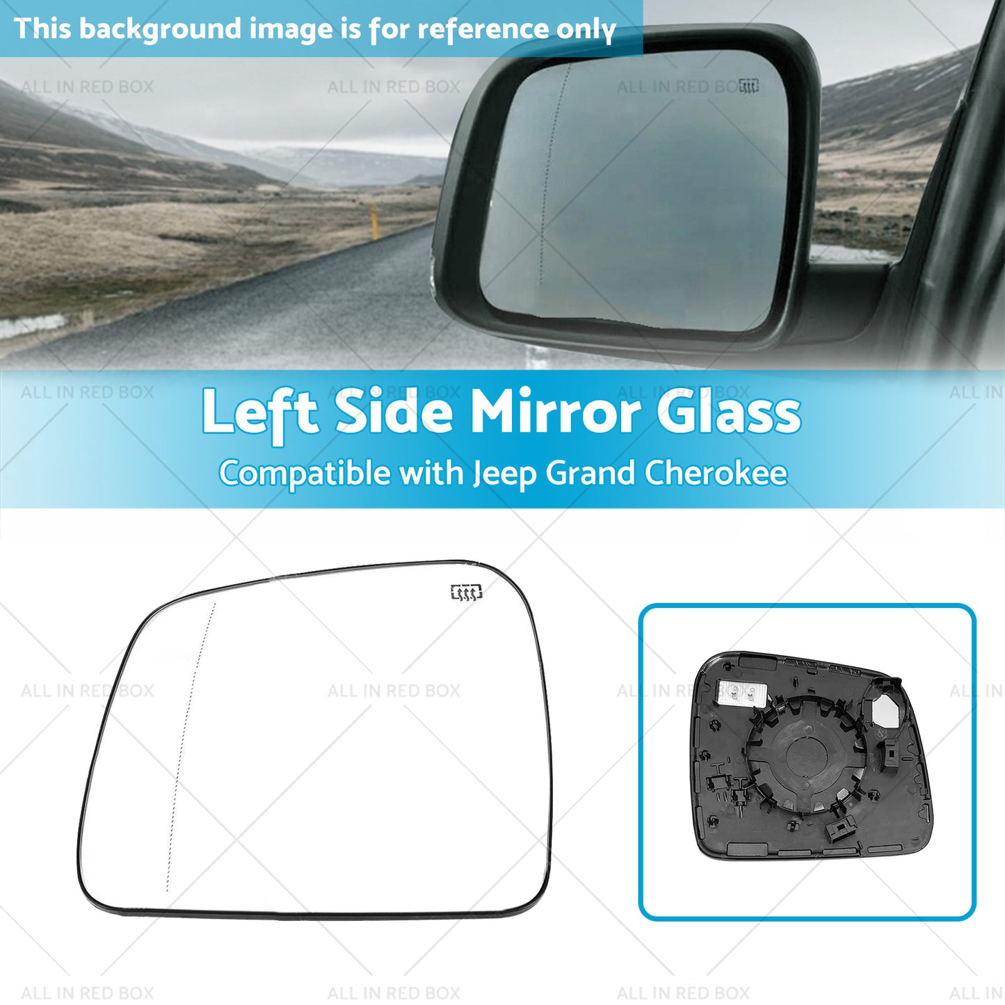 Left Side Mirror Glass Suitablefor Jeep Grand Cherokee WK 10- Convex Heated Base