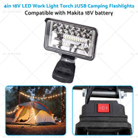 18V 4in LED Work Light Torch Camping Flashlights 2USB Suitablefor Makita Battery