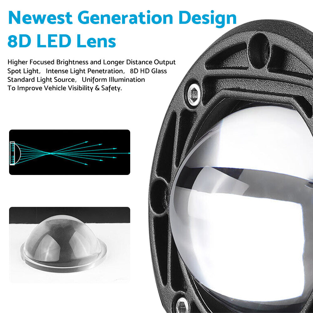 2x 3inch Flush Mount LED Work Light Bar Reverse Fog Lamp 4WD White Yellow 8D Len