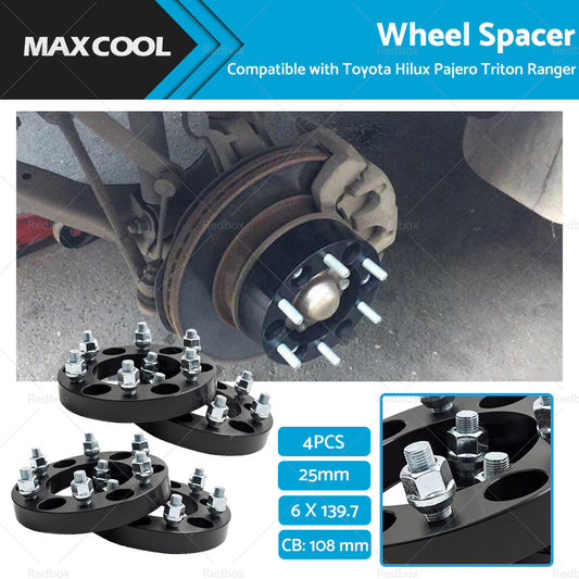 4X Wheel Spacers 25mm 6x139.7 M12x1.5 Suitable For Hilux Pajero Triton Ranger