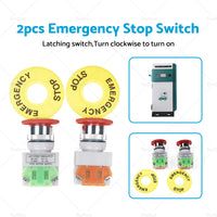 2Pcs Emergency Stop Button Shut Off Push Button Switch Red Mushroom