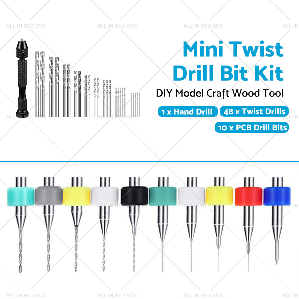 59Pcs Mini Twist Drill Bits Micro Hand Drilling Set DIY Model Craft Wood Tool