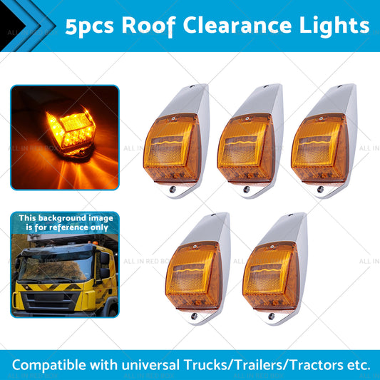 5x Roof Lights Clear Amber Cab Top Running Marker Light 12V 17 LED For Truck