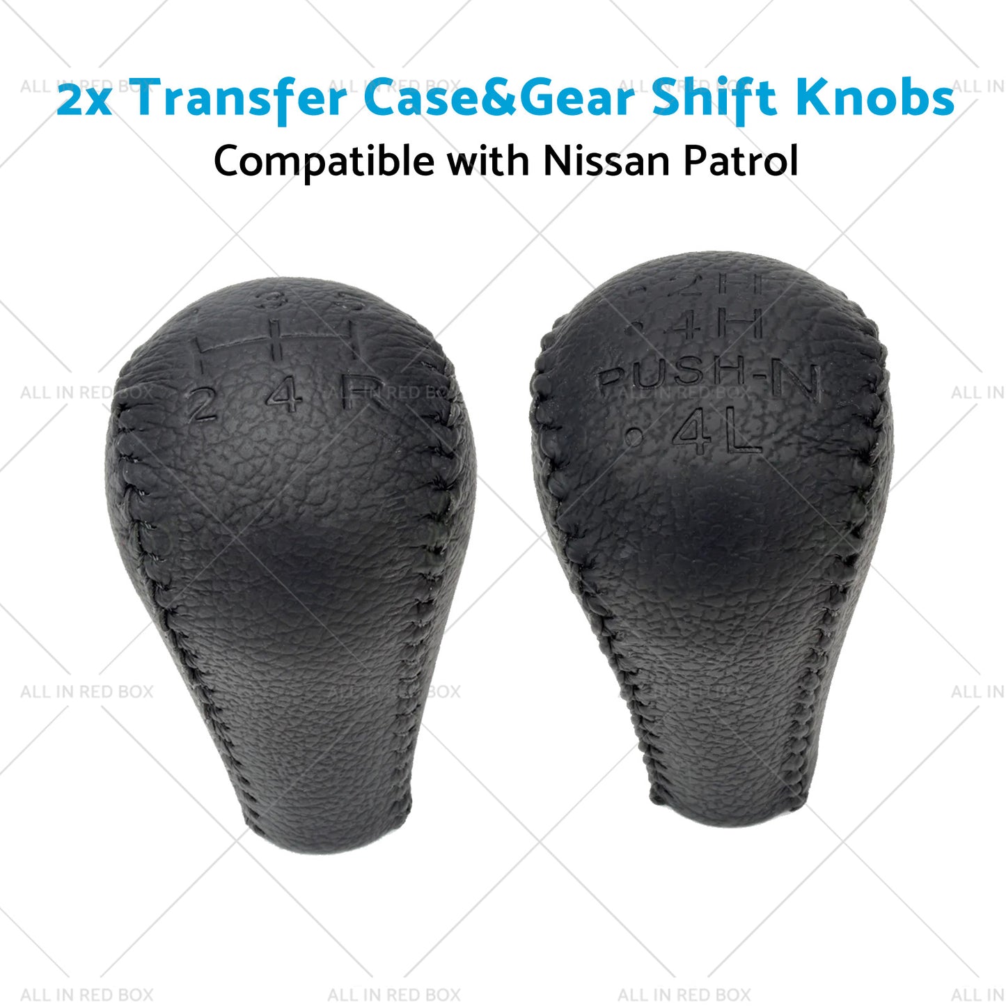 Black 2x Leather Transfer Case and Gear Shift Knobs Suitable for Nissan Patrol GQ GU