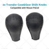 Black 2x Leather Transfer Case and Gear Shift Knobs Suitable for Nissan Patrol GQ GU