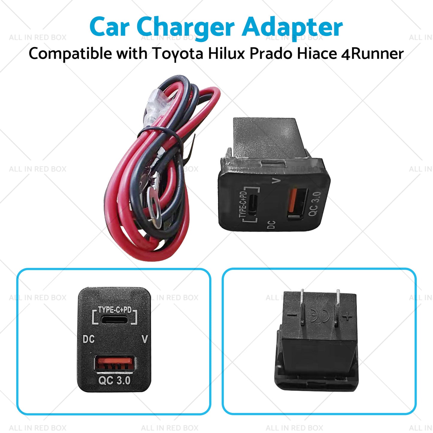 TYPE C  VOLT  QC 3. 0 USB CHARGER Suitable for Toyota Hilux Prado BLUE LED 12v