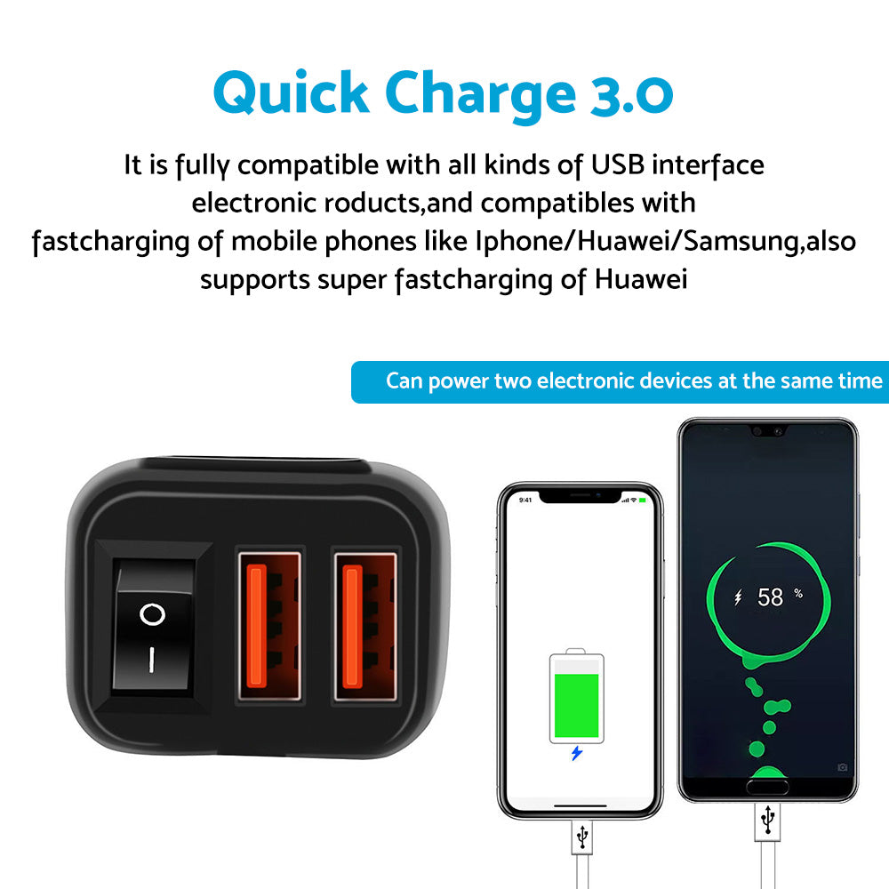 Dual USB Port Motorcycle Fast Charger Socket Suitable For Motorcycles ¡§C With LED Voltmeter Display & ON/OFF Switch