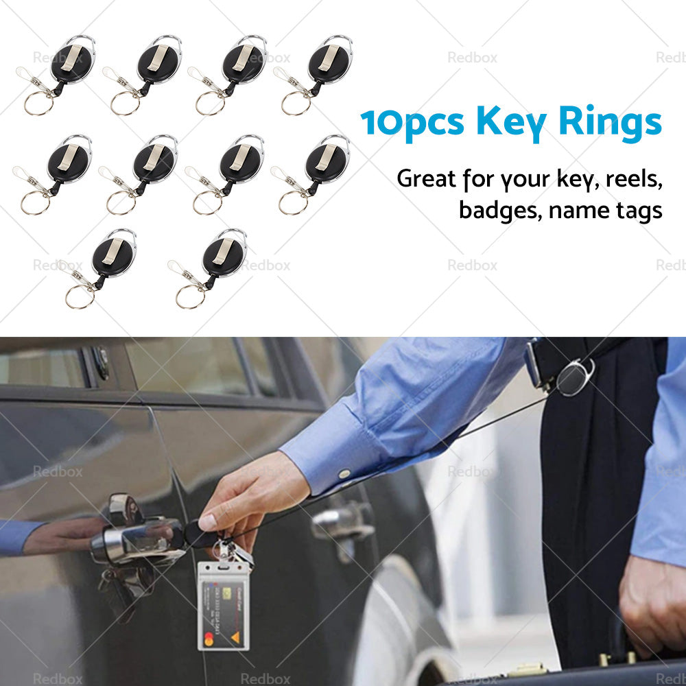 10X Key Rings Retractable Chain ID Pull Holder Reel Belt Clip Extend Recoil Oval